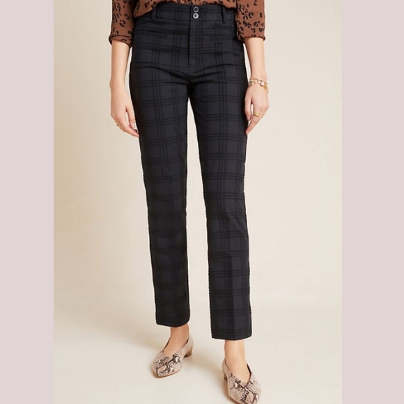 ANTHROPOLOGIE ESSENTIAL SLIM JACQUARD TROUSER PANT - Picture 1 of 8